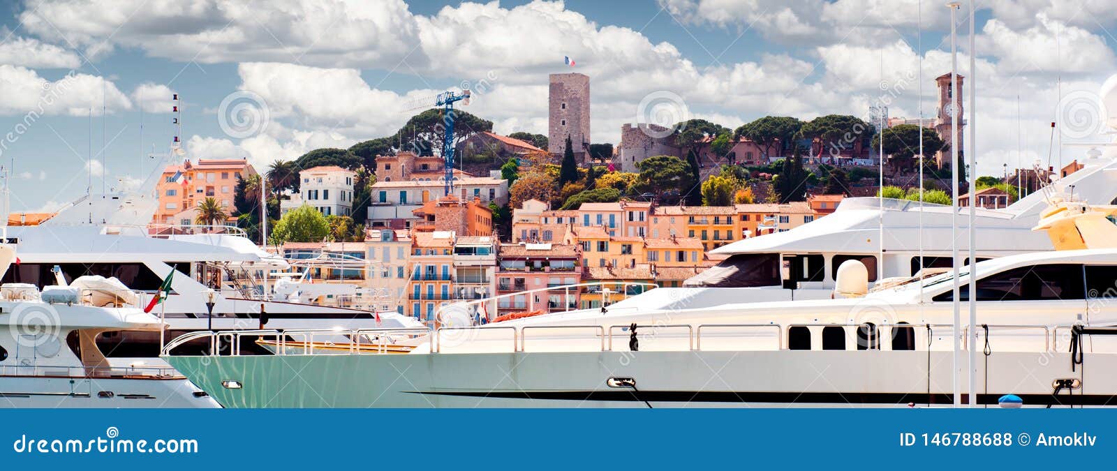 cropped view of le suquet- the old town and port le vieux of cannes, france