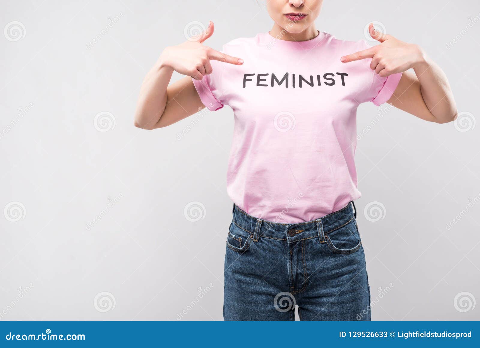 Cropped View of Woman Pointing at Pink Feminist T-shirt Stock Image ...