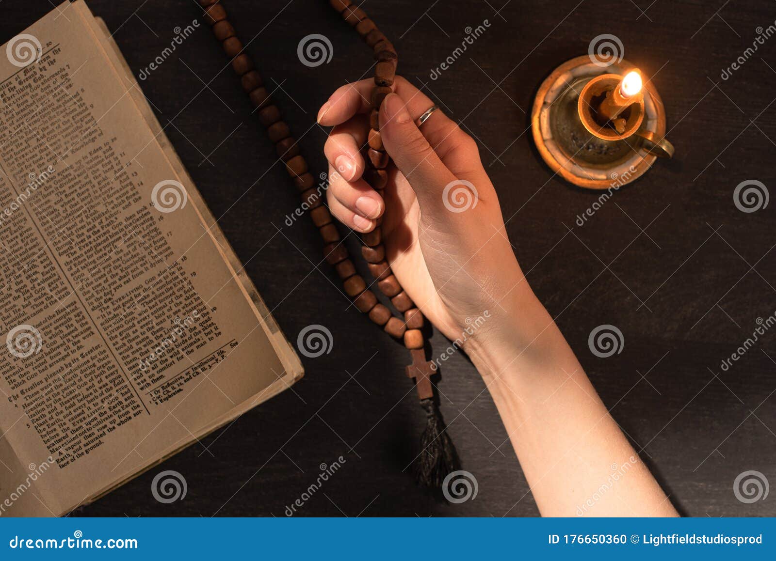 View of Woman Praying with Rosary Stock Photo - Image of catholic