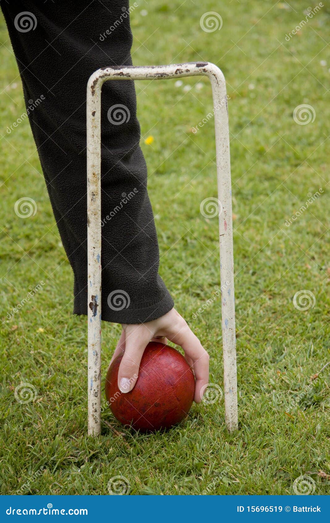 Croquet ball and hoop stock image. Image of hand, playing 15696519
