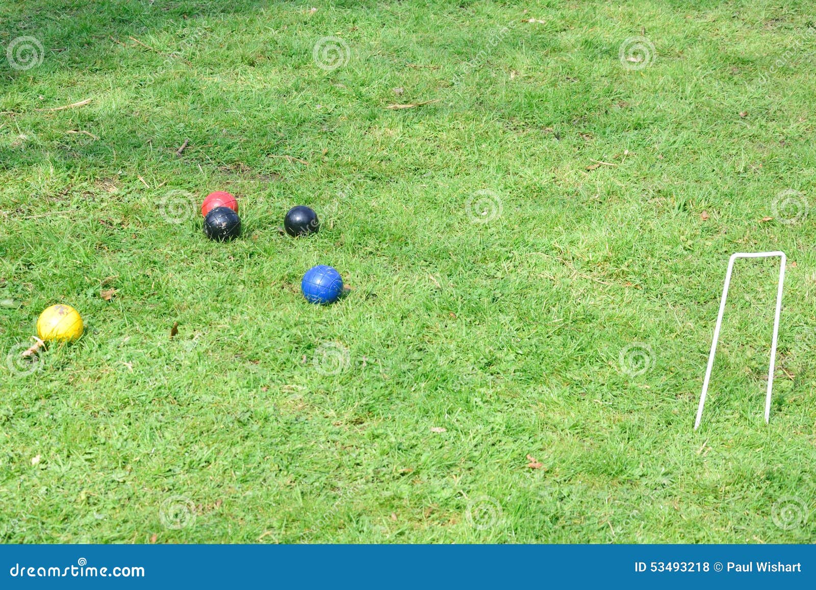 Croquet Hoop with Colored Balls Stock Photo Image of stick, strike