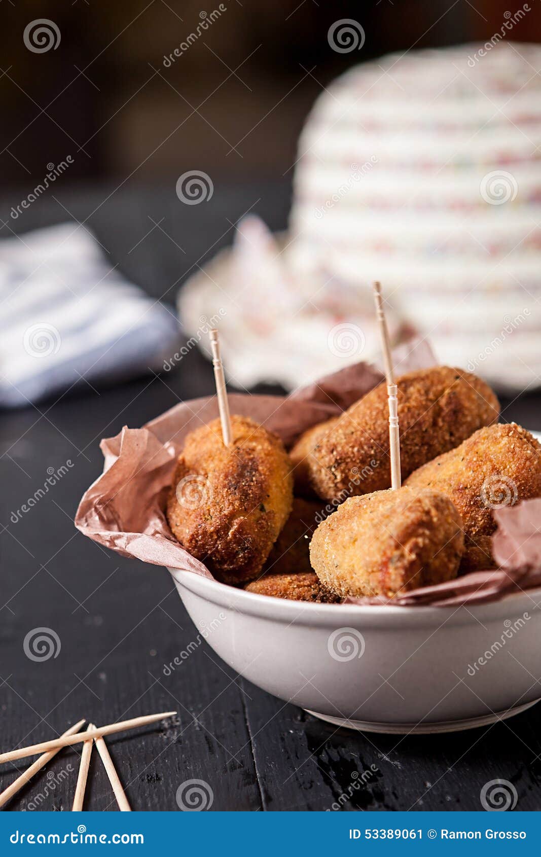 Homemade chicken and vegetables croquettes on bowl