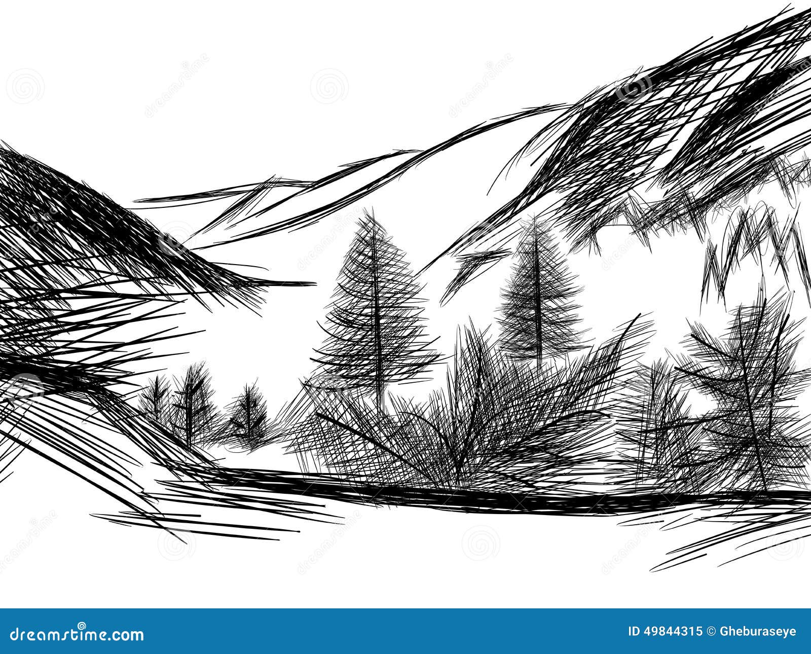 Croquis De Paysage De Montagne En Noir Et Blanc Illustration de Vecteur