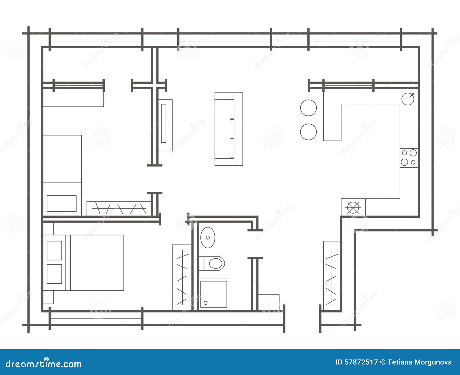  Croquis  De Plan D appartement   Deux Chambres Illustration 