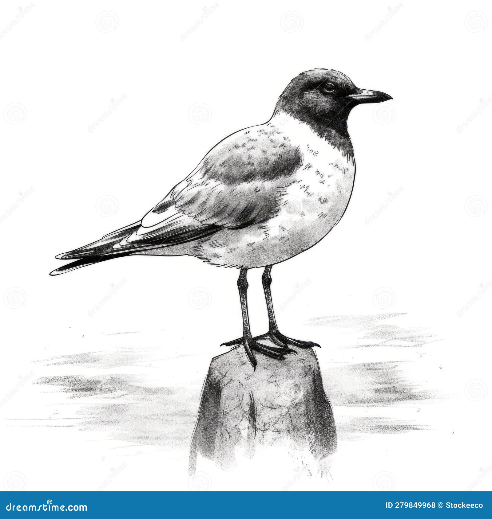 Oiseau Dessin Realiste Noir Et Blanc Croquis Réaliste D'un Petit Oiseau De Mer Perché Sur Un Rocher Illustration Stock - Illustration du côtier, capté: 279849968