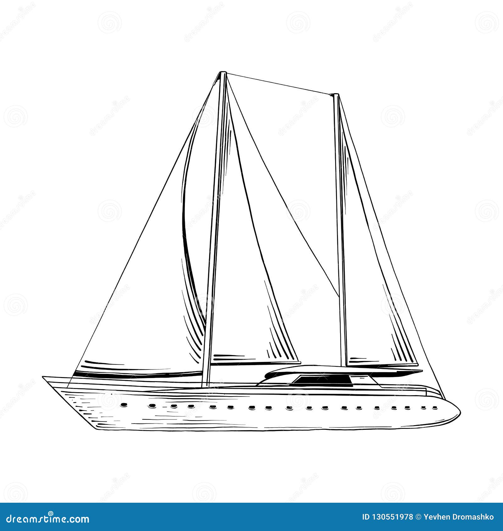 Croquis Tiré Par La Main Du Bateau De Mer Dans Le Noir D