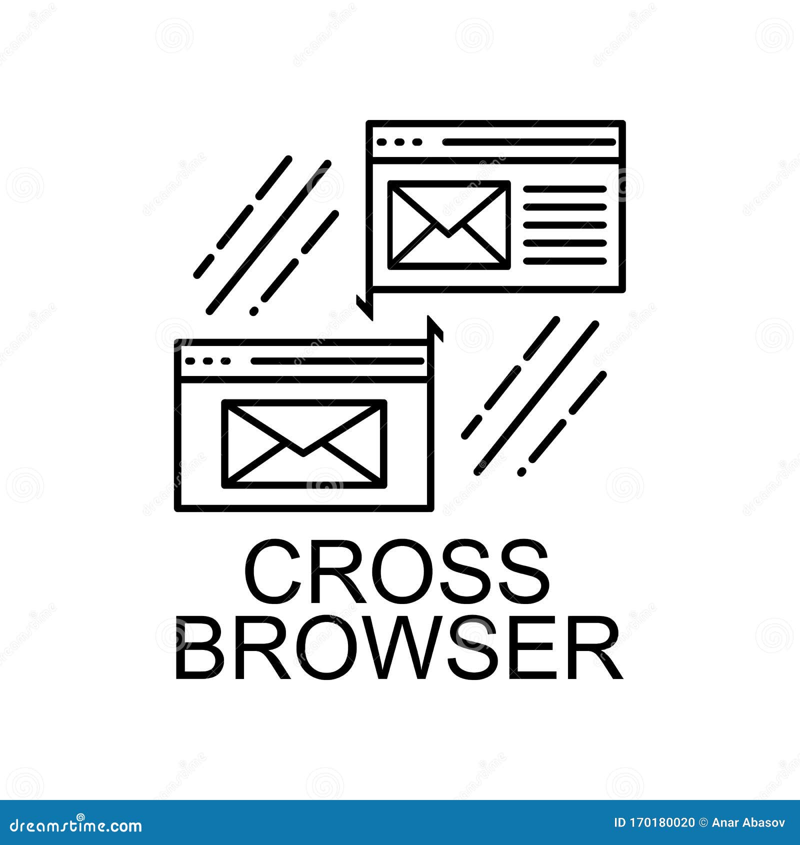 cross browser icon.  of web development signs with name for mobile concept and web apps. detailed cross browser icon can be