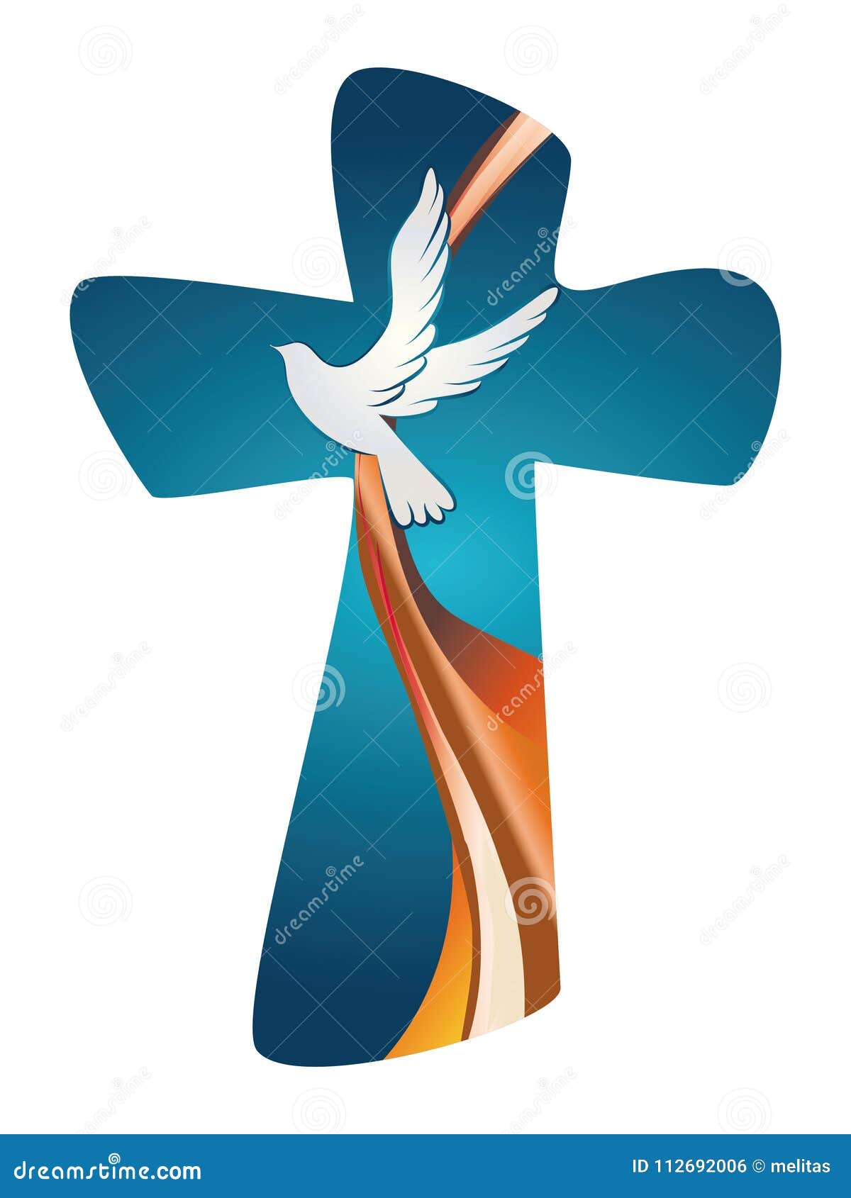 holy spirit . christian cross with dove on blue background