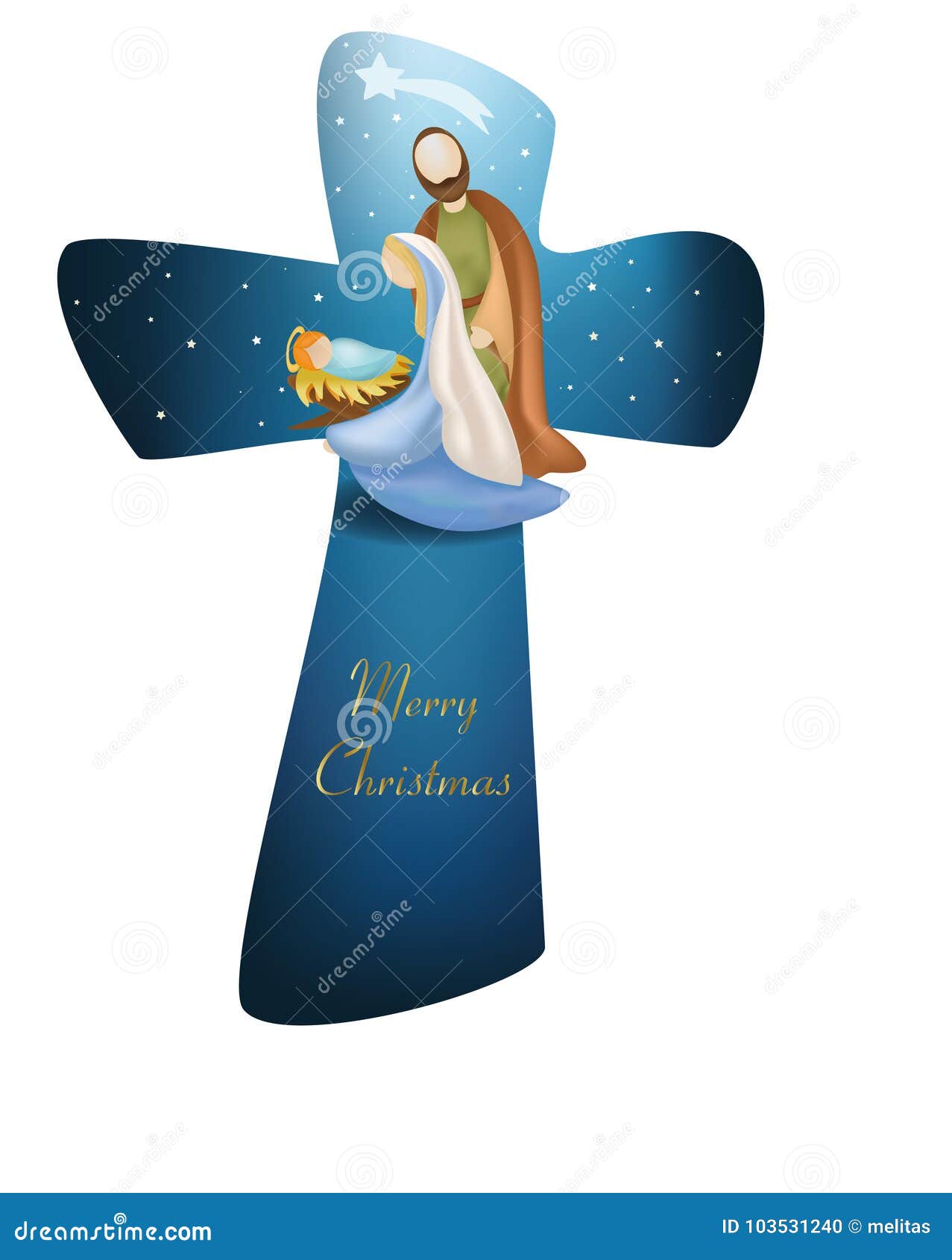 Download Cross Christmas Nativity Scene With Holy Family Blue Background Stock Illustration Illustration of