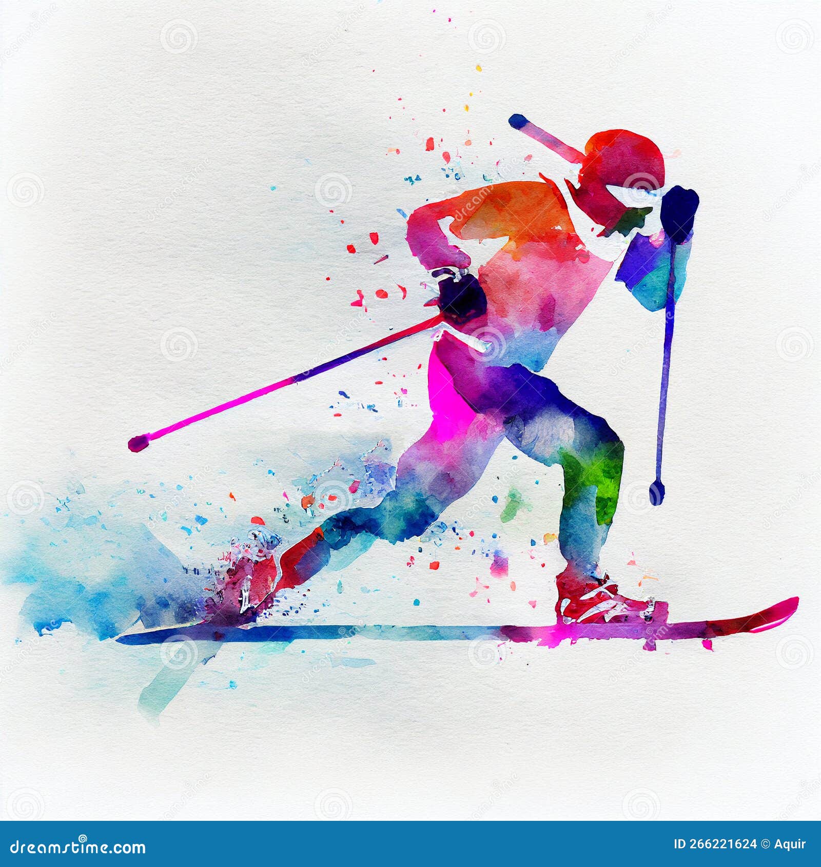 Cross-country Skiing. Ai Generated. Watercolor Illustration of a Cross ...