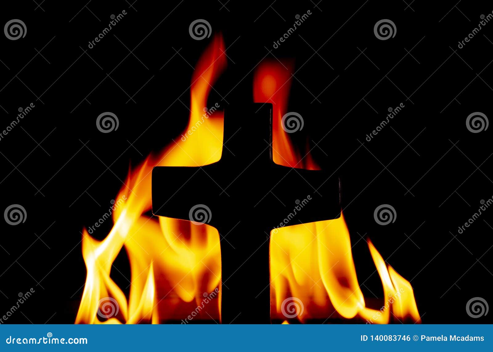 A Cross with Fire in the Background Stock Photo - Image of baptism ...