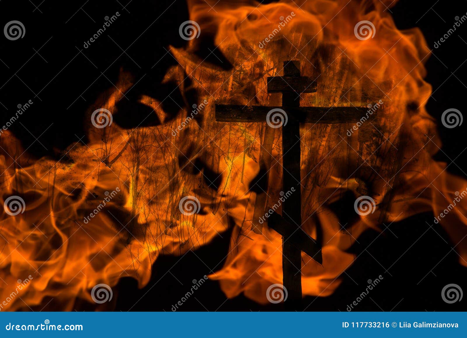 Fire Cross in Black Background Stock Illustration - Illustration of ...