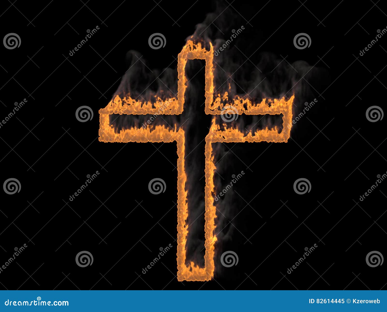 cross in fire with fume. 3d render. graphic 