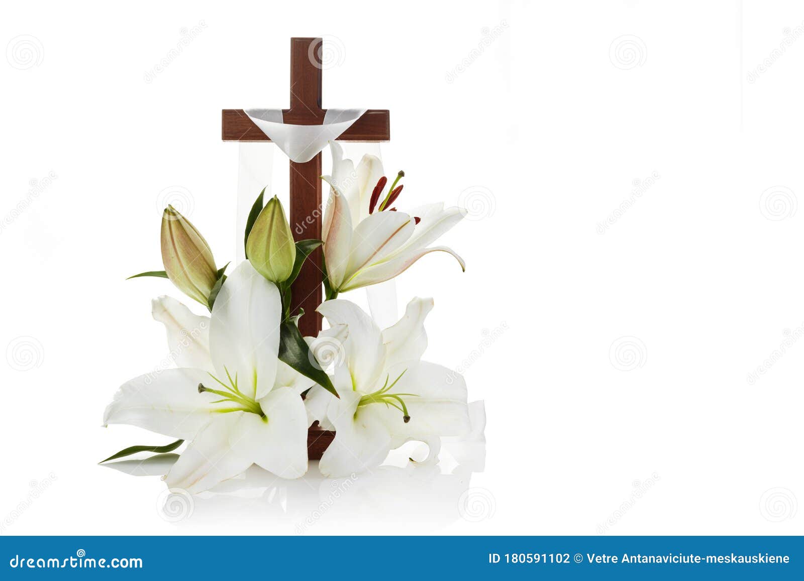 cross with lilies  on white background for decorative . spring background. easter card.