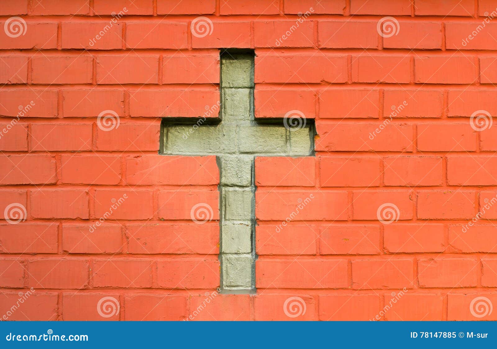 Cross in red brick wall stock image. Image of masonry 78147885