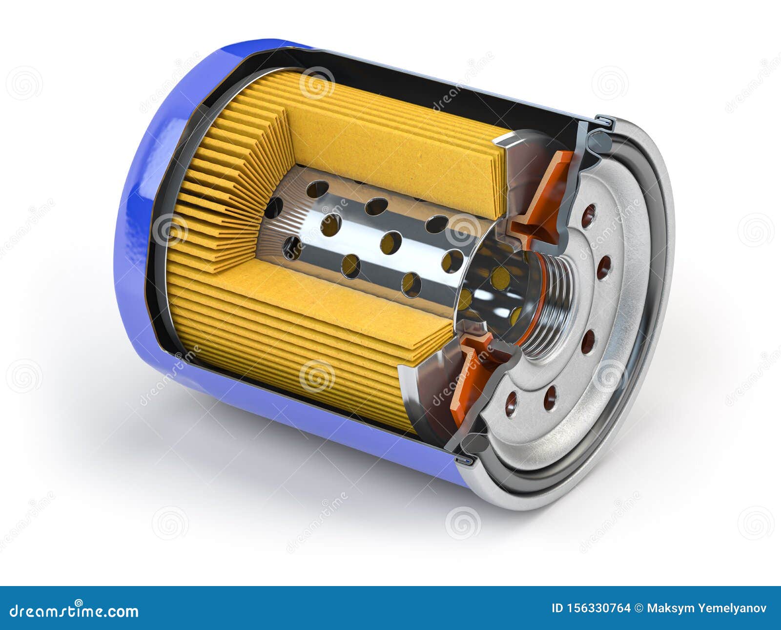 Cross Section of Car Oil Filter Isolated on White Background Stock
