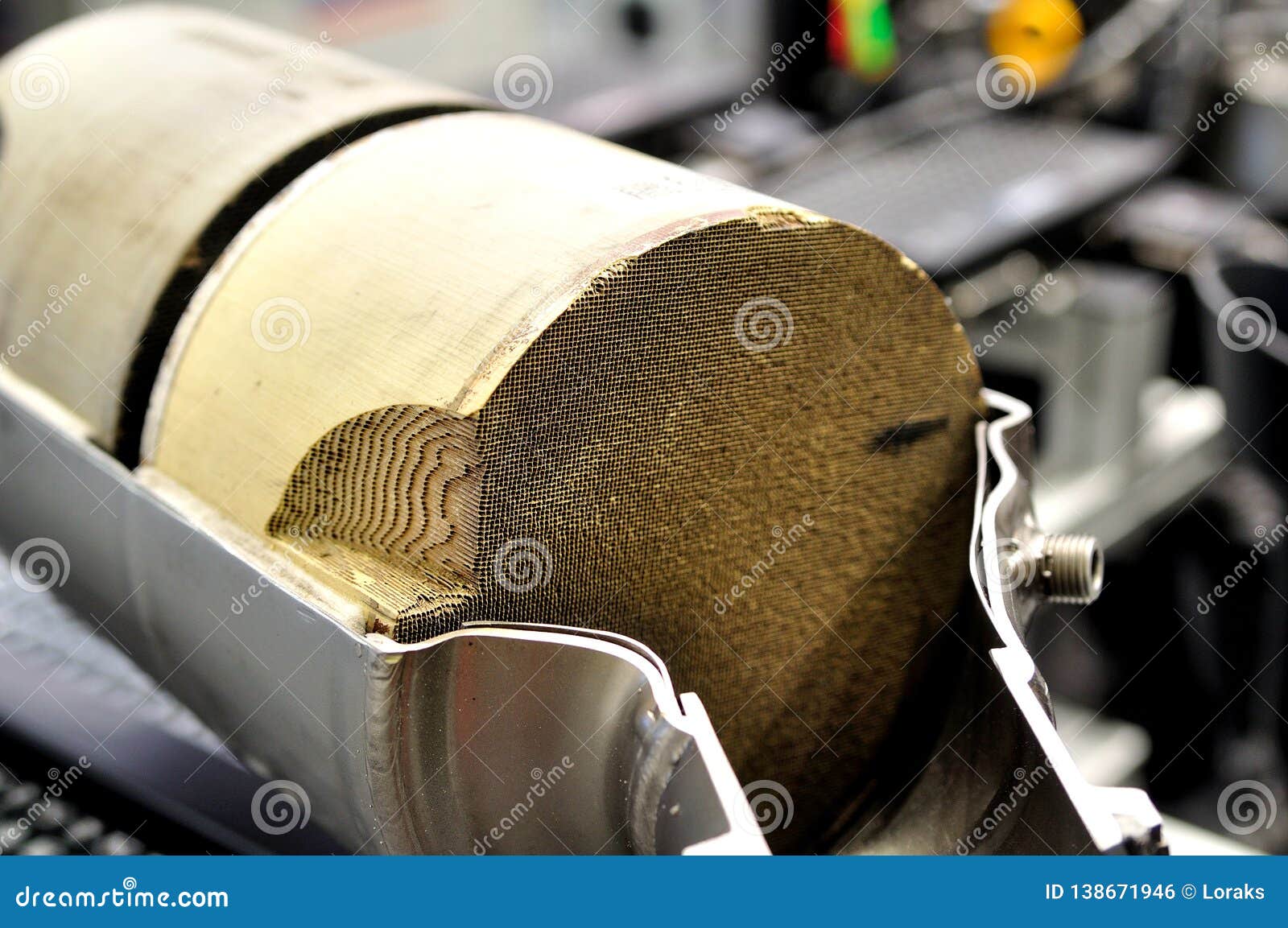 Cross Section of a New Clean Car Catalyst Wits Selective Focus Stock