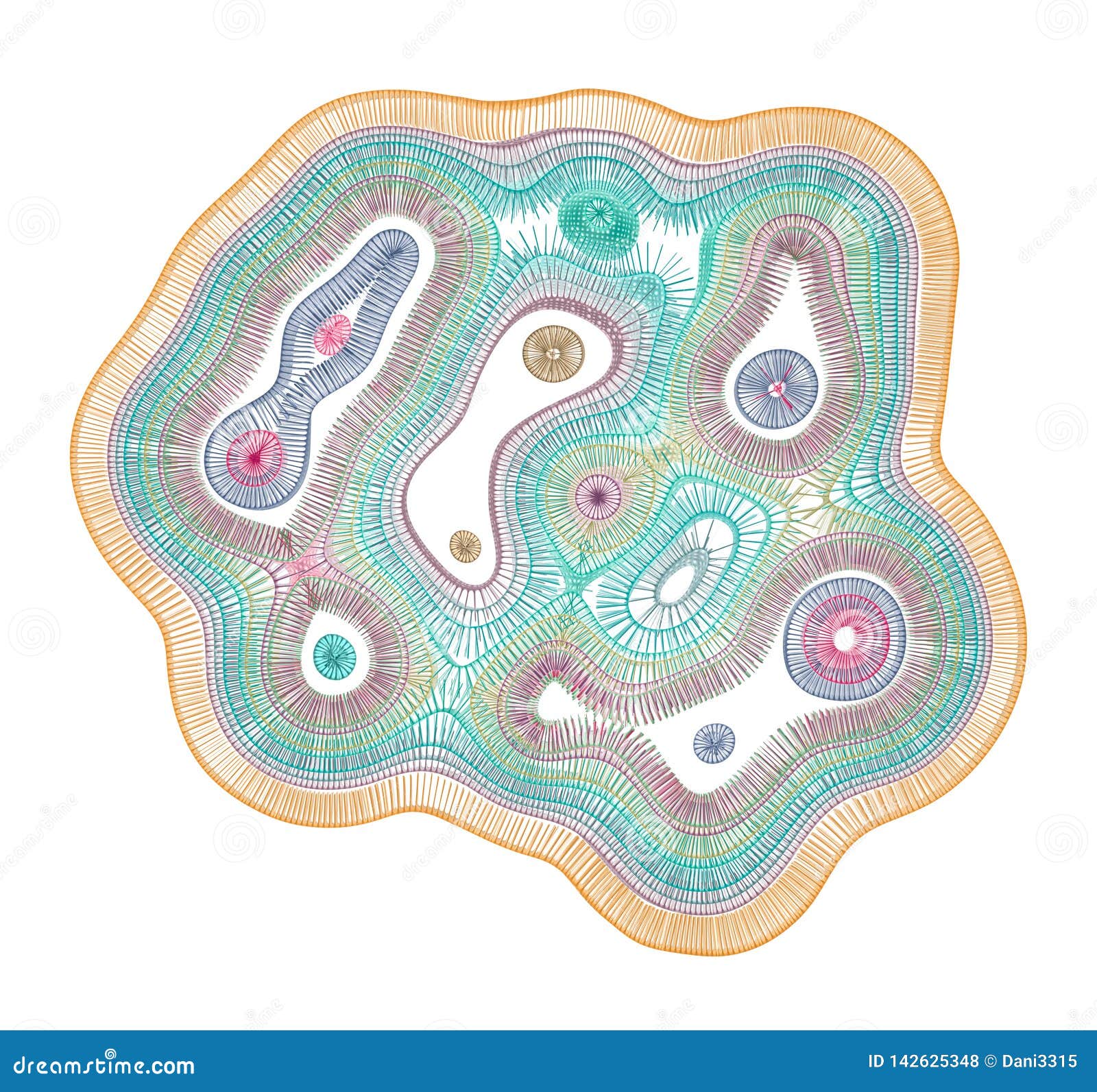 cross section of an organic cell with intracellular organelles