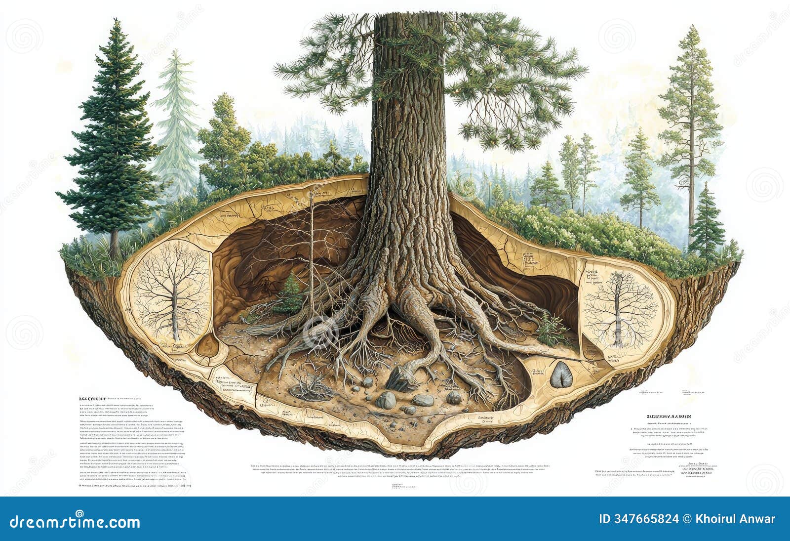 cross section view of a giant tree with its roots and soil