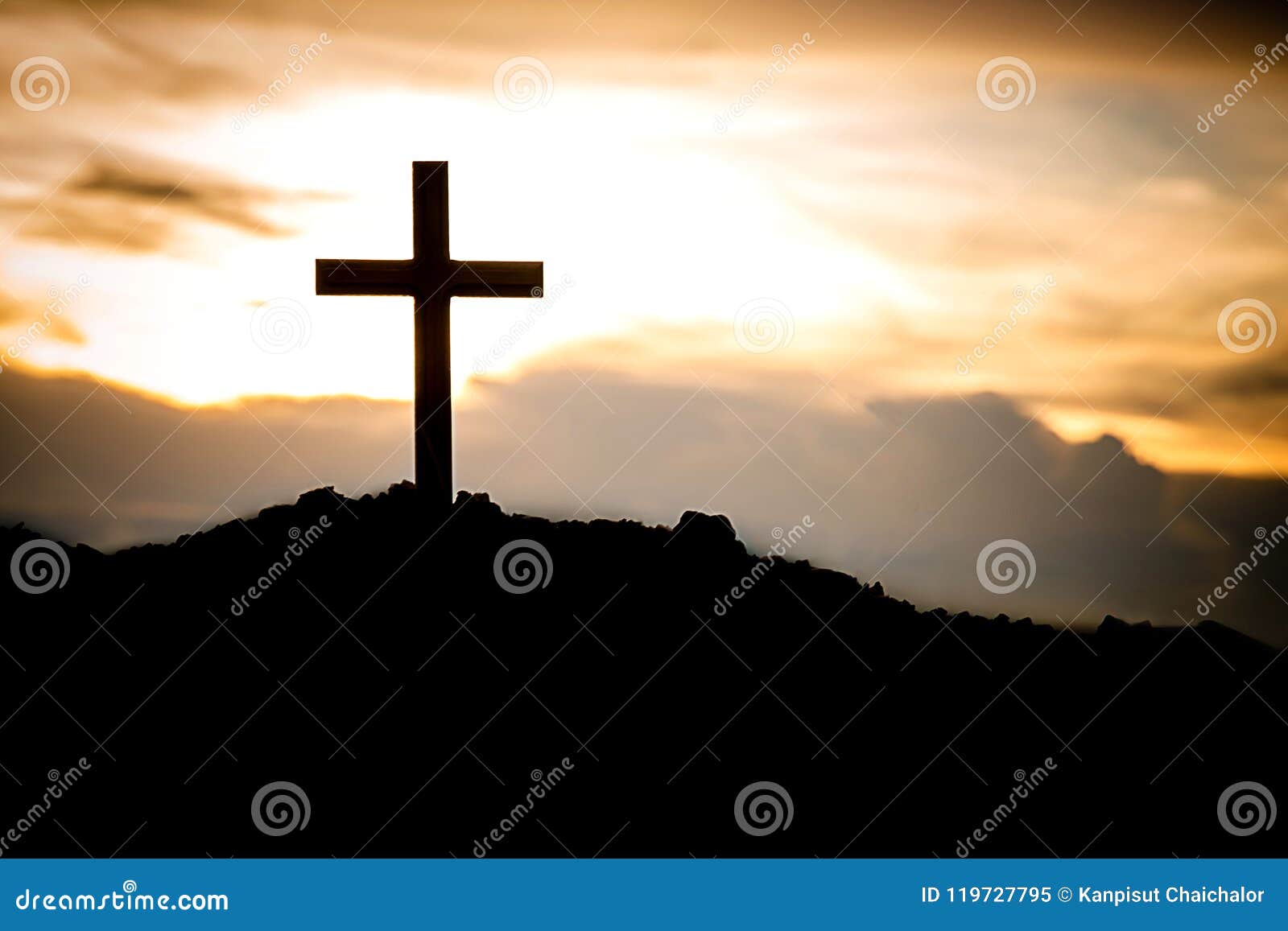 The Cross Standing on Meadow Sunset and Flare Background.Cross on ...