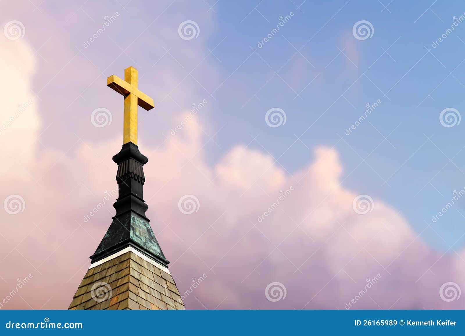 Cross on Steeple in the Sky Stock Image - Image of passion