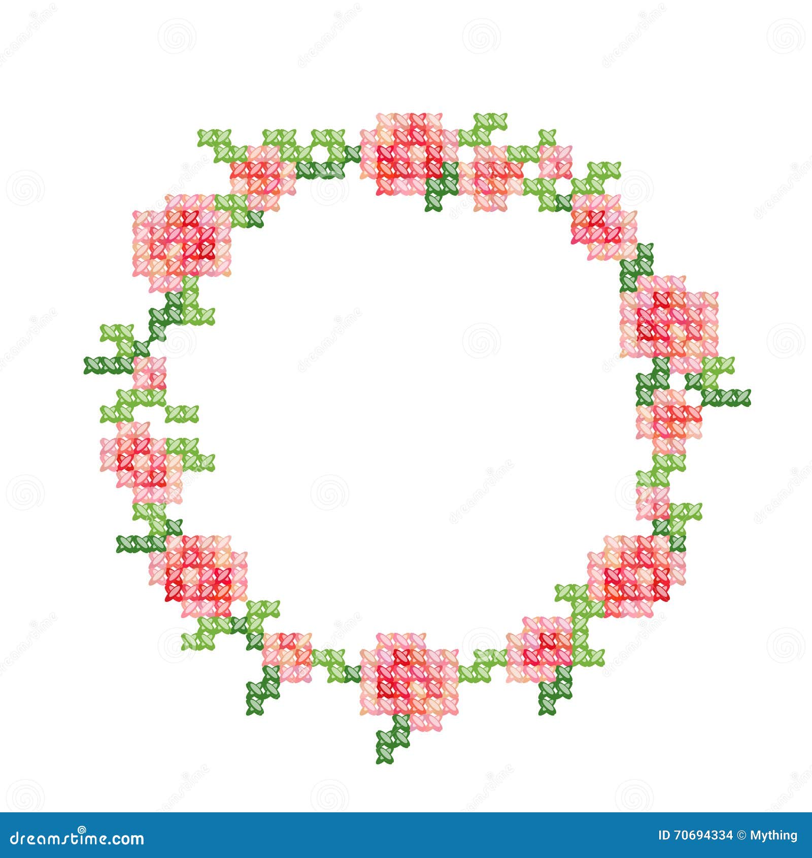 Cross-stitch Embroidery, Vintage Styled Floral Frame with Pink Roses and  Leafs. Stock Vector - Illustration of ornate, retro: 70694334