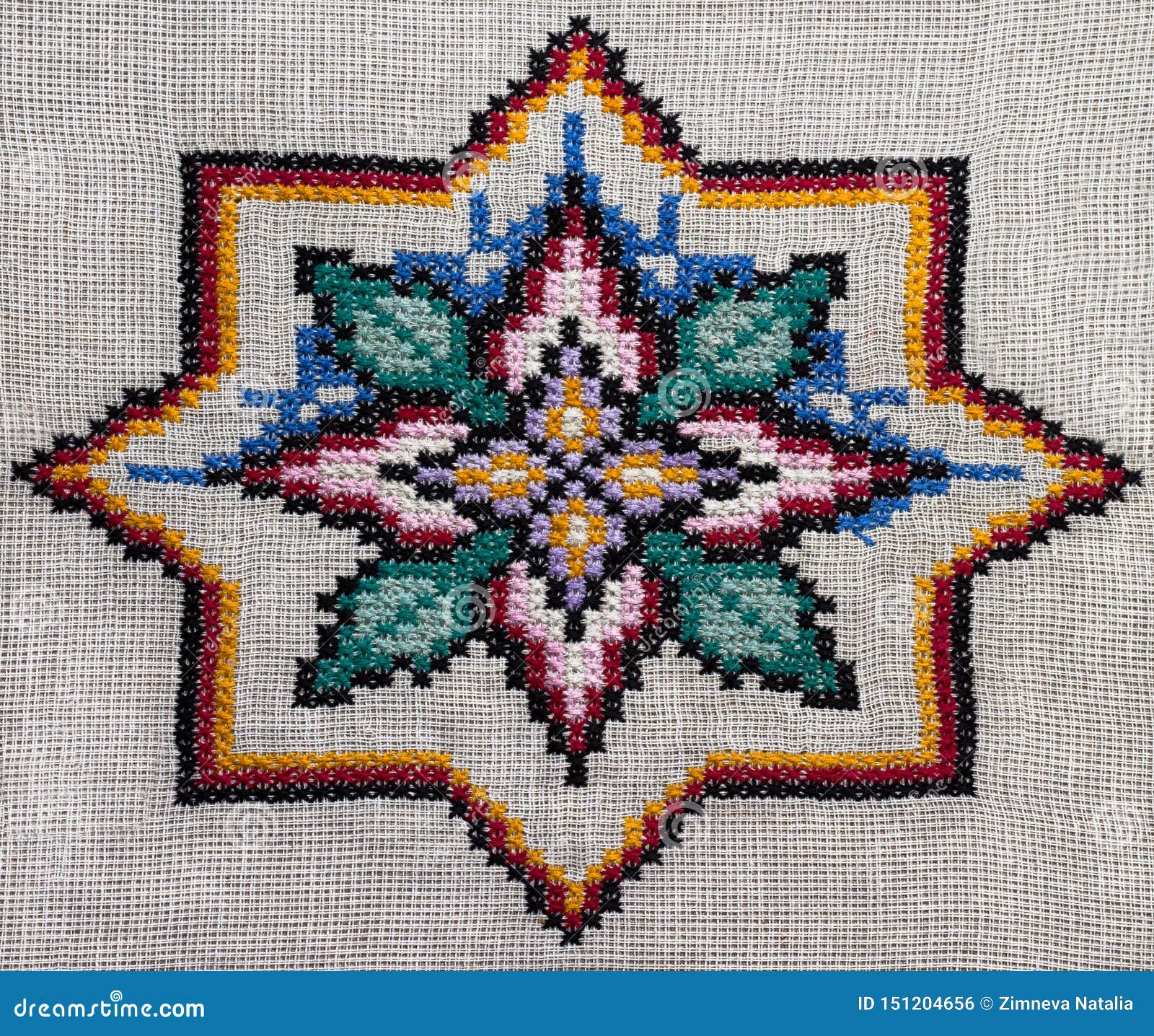 Crossstitch Handmade Embroidery. the Round Colorful Pattern Stock