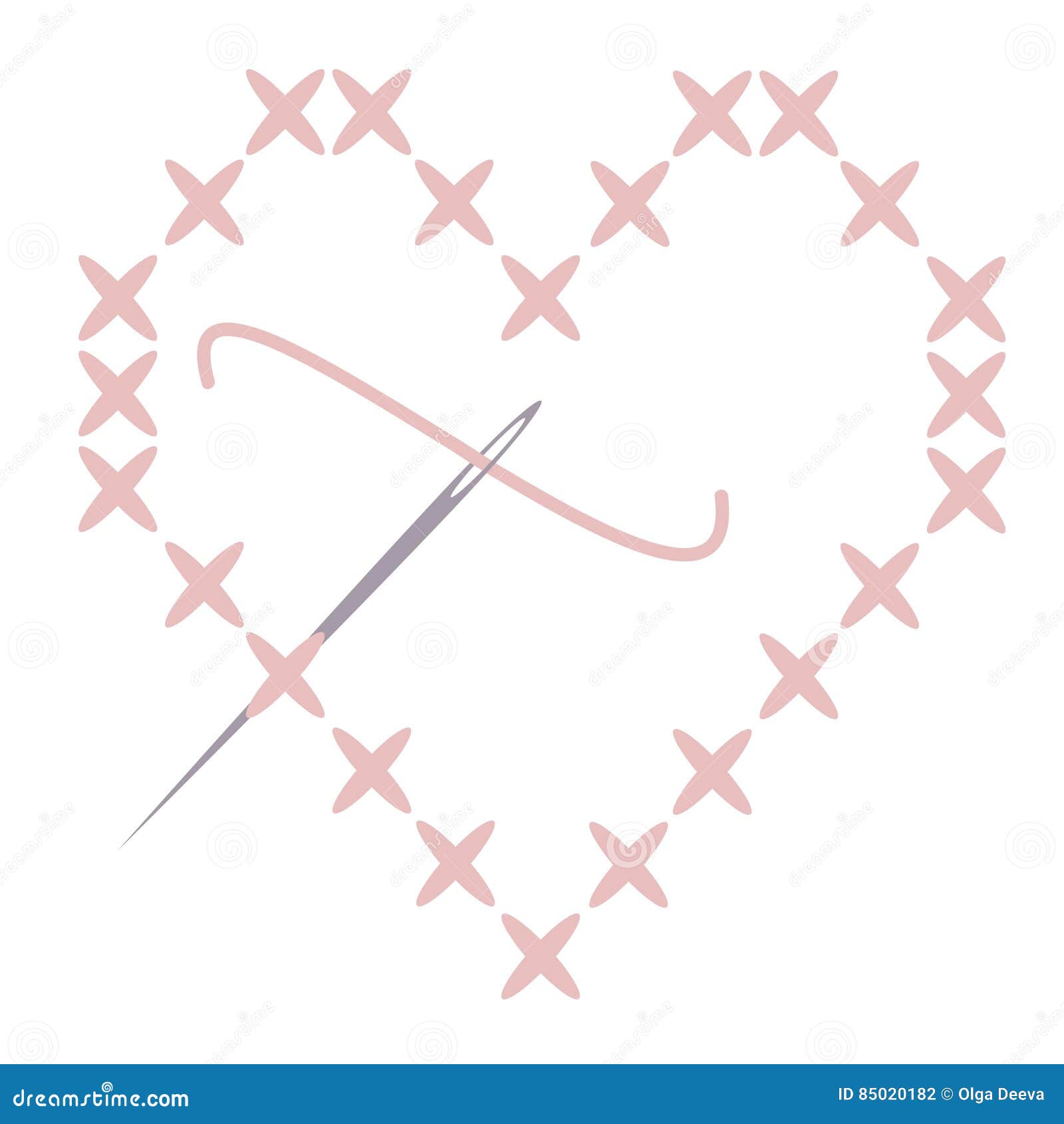 Cross Stitch Heart with Needle Stock Vector - Illustration of needle ...