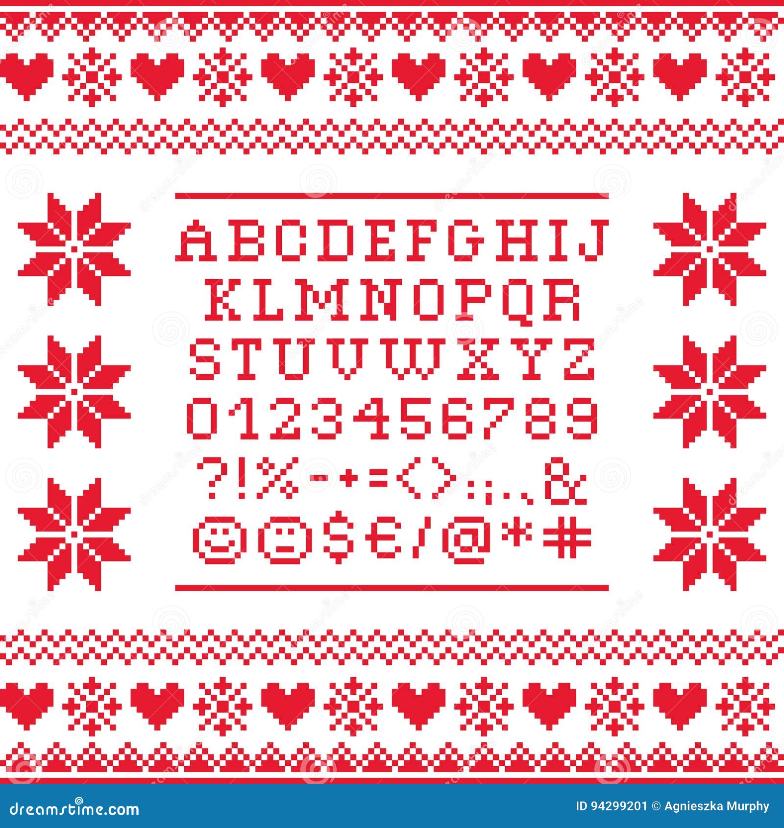 Cross Stitch Uppercase Alphabet With Numbers And Symbols Pattern Embroidery Design Stock Illustration Illustration Of Crossstitch Pattern 94299201