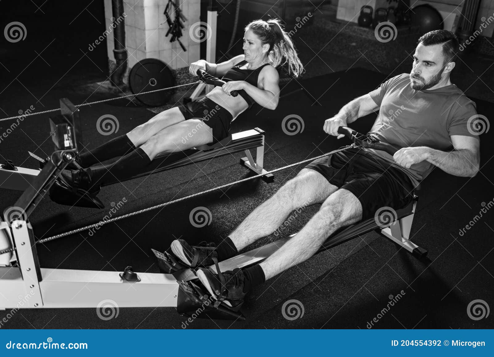 Cross Training. Rowing Machine Exercising Stock Photo Image of active