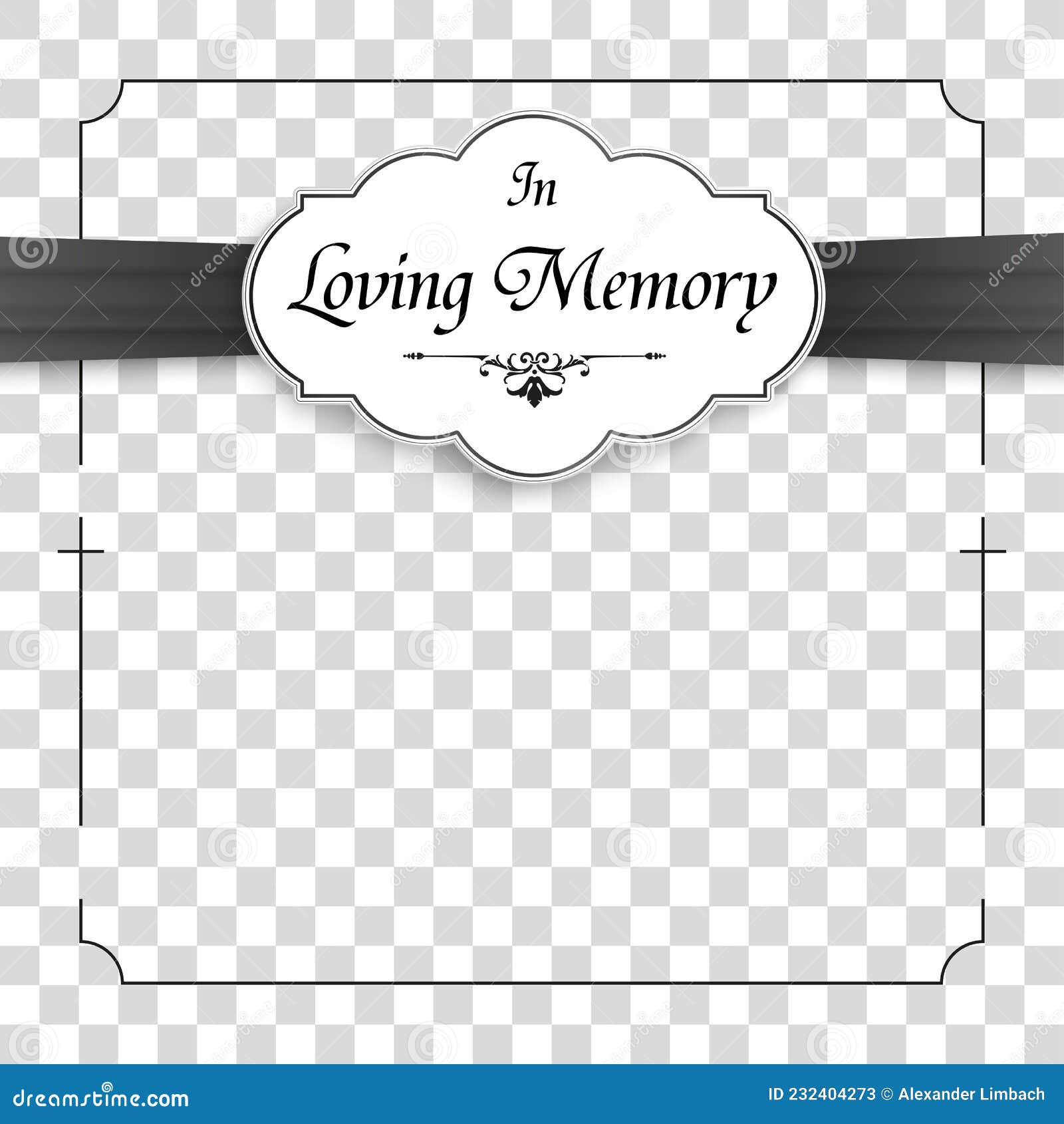 Cross White Obituary Frame Emblem Ribbon in Memory Transparent Stock
