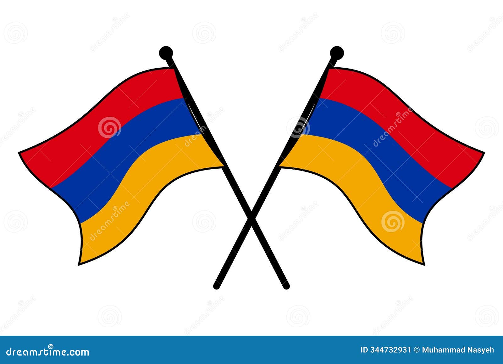 crossed armenia flags on flagpoles,  icon graphic,  on white background