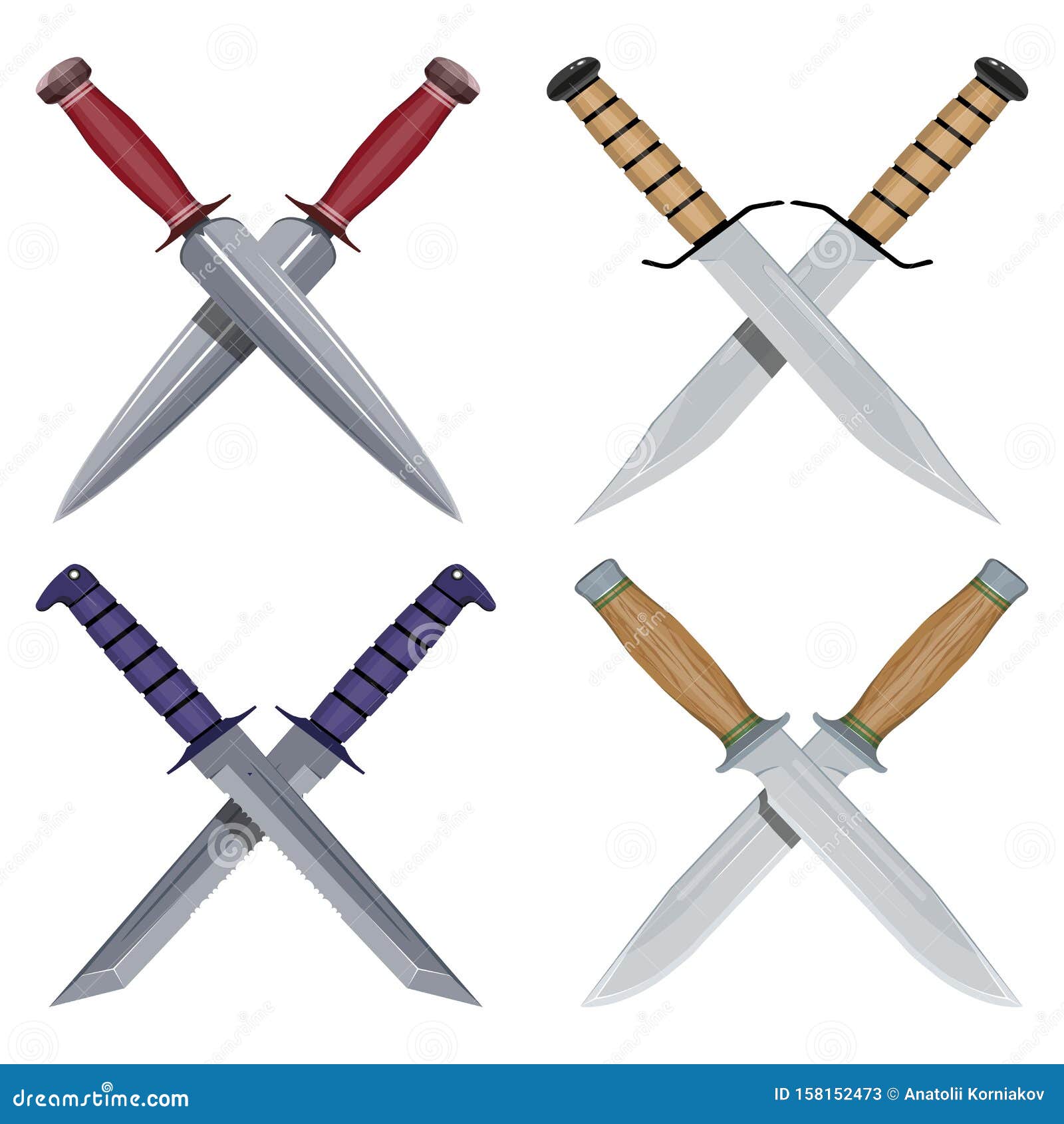 Crossed Dagger. Set of Combat Crossed Knives. Hunter Knife. Typical Hunter  Knives. Crossing Bayonets Stock Vector - Illustration of design, hunting:  158152473