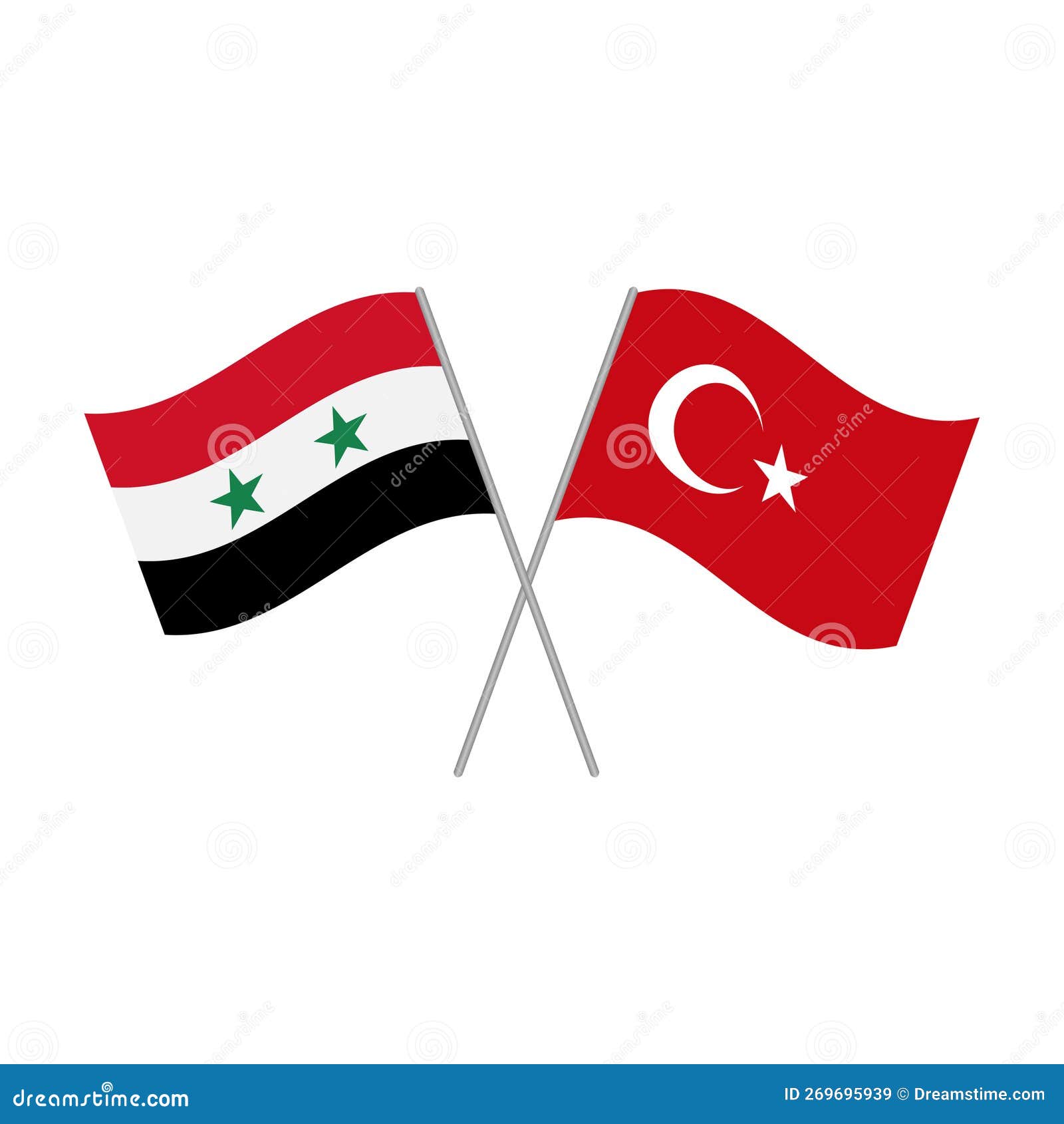 Crossed Flags of Turkey and Syria Vector Stock Vector Illustration of graphic, banner 269695939