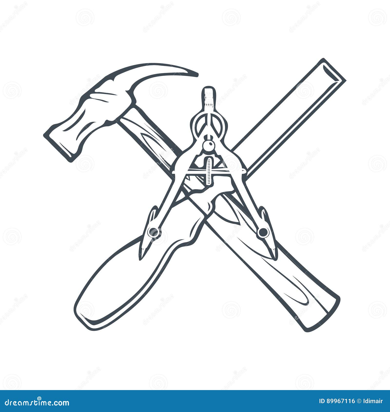 Crossed Hand Tools for Carpenrty or Construction Label and Badges