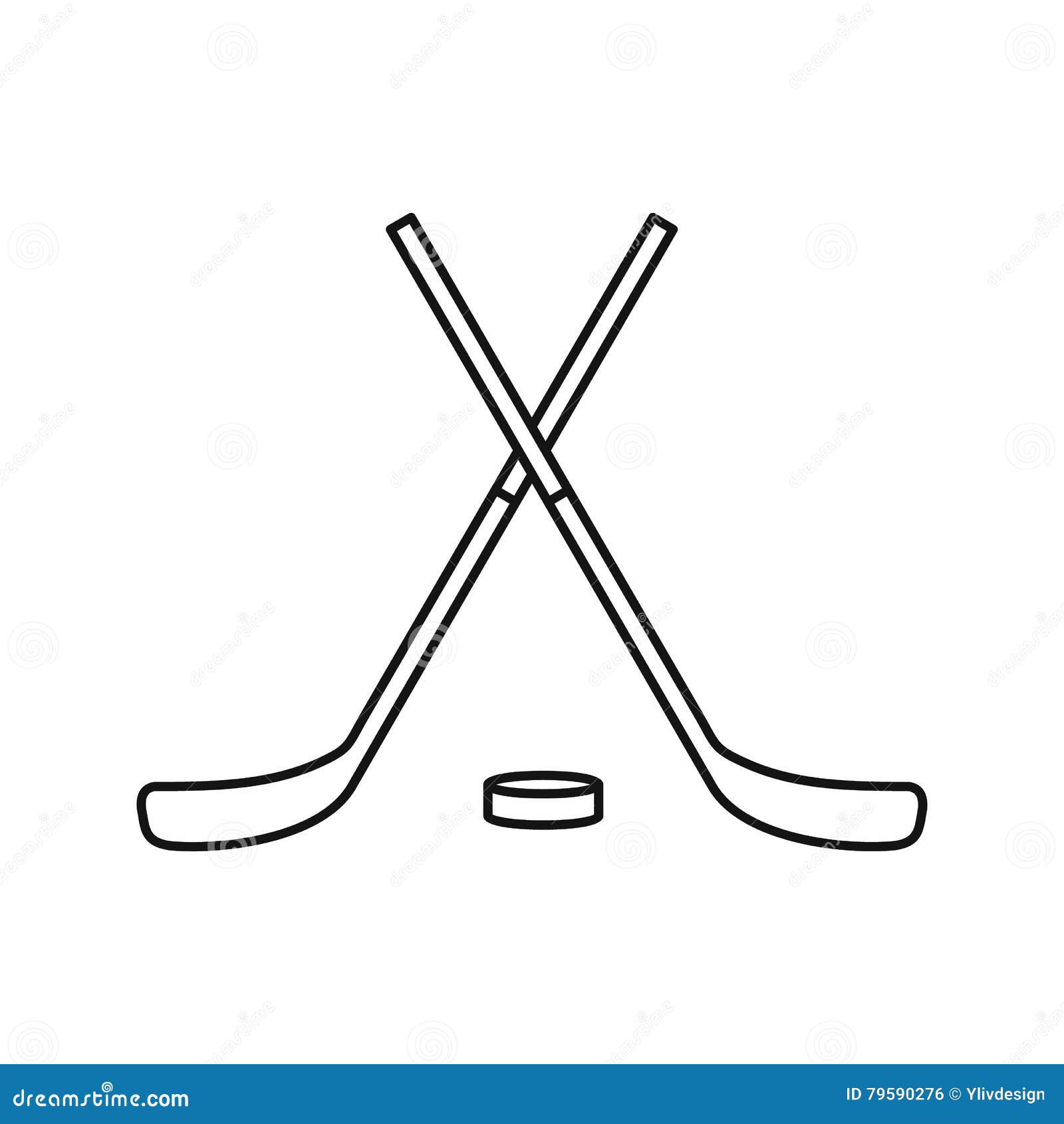 crossed hockey sticks and puck icon, outline style
