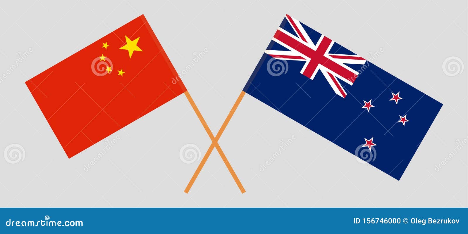 Crossed New Zealand and Chinese Flags Stock photo