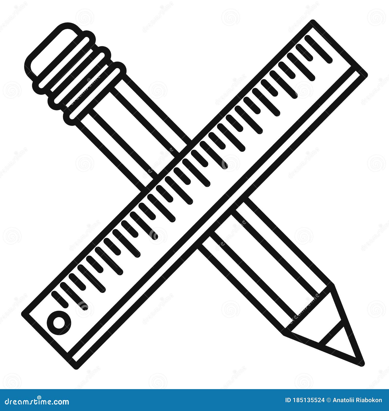 Crossed Pencil Ruler Icon, Outline Style Stock Vector - Illustration of ...