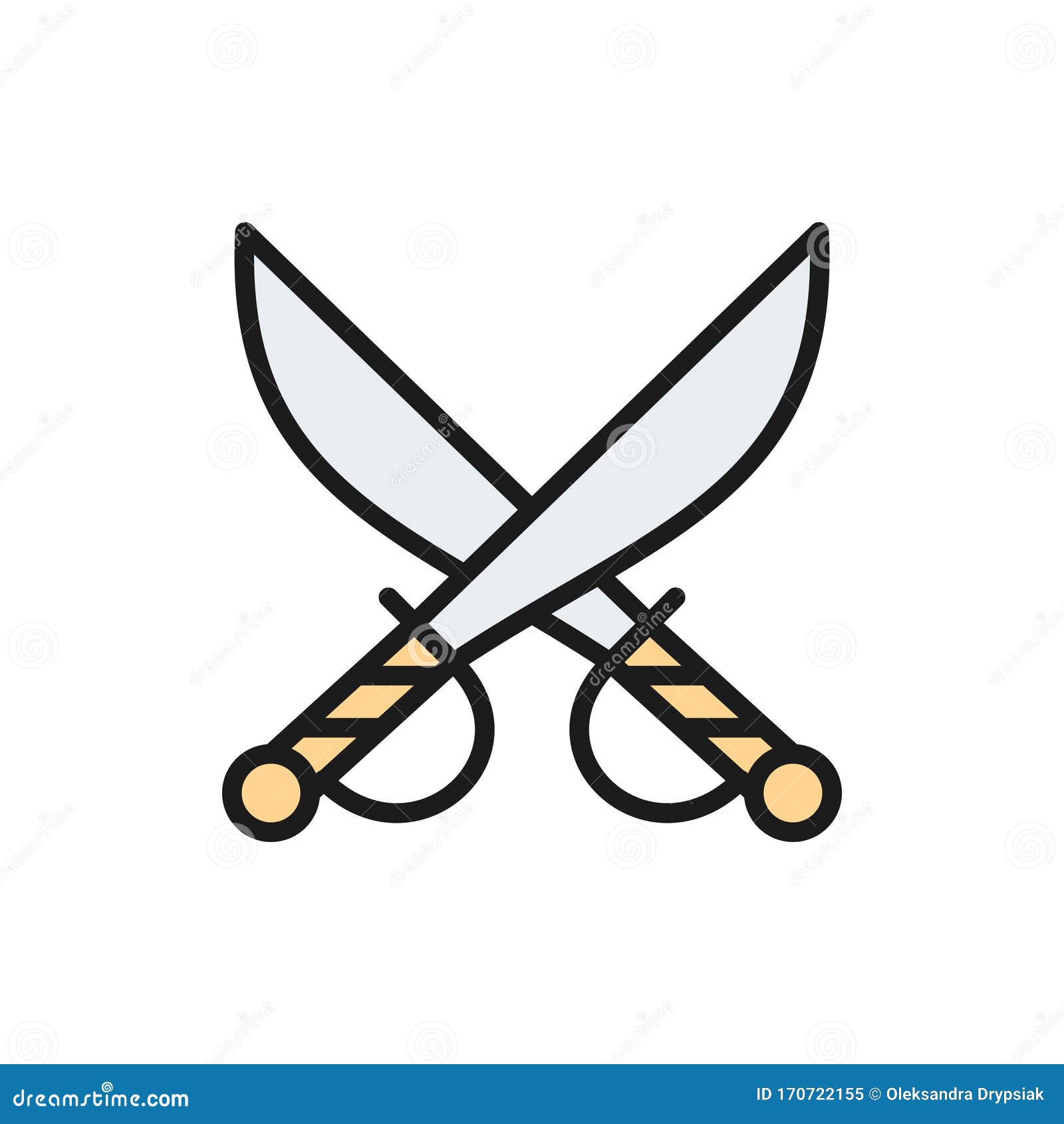 Crossed Pirate Sabers, Swords, Weapon Flat Color Line Icon. Stock ...