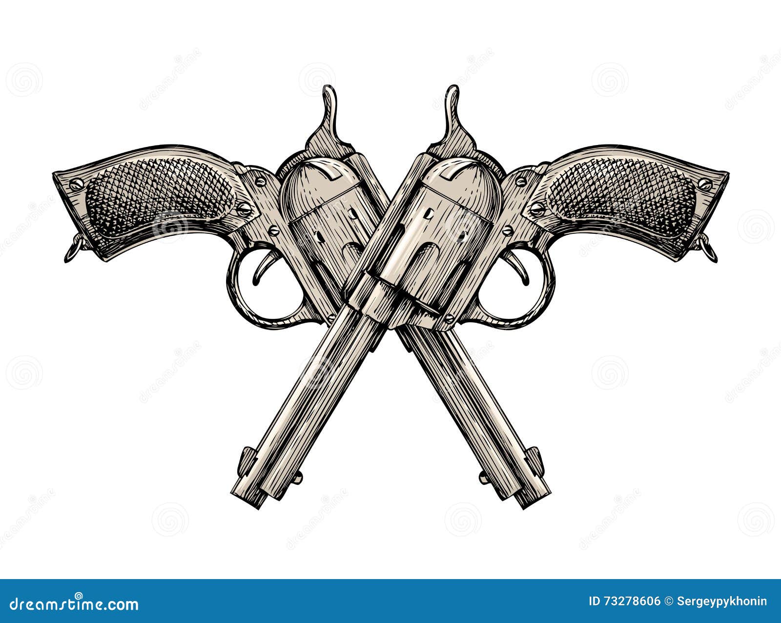 crossed pistols. vintage  gun, pistol, handgun. retro revolver