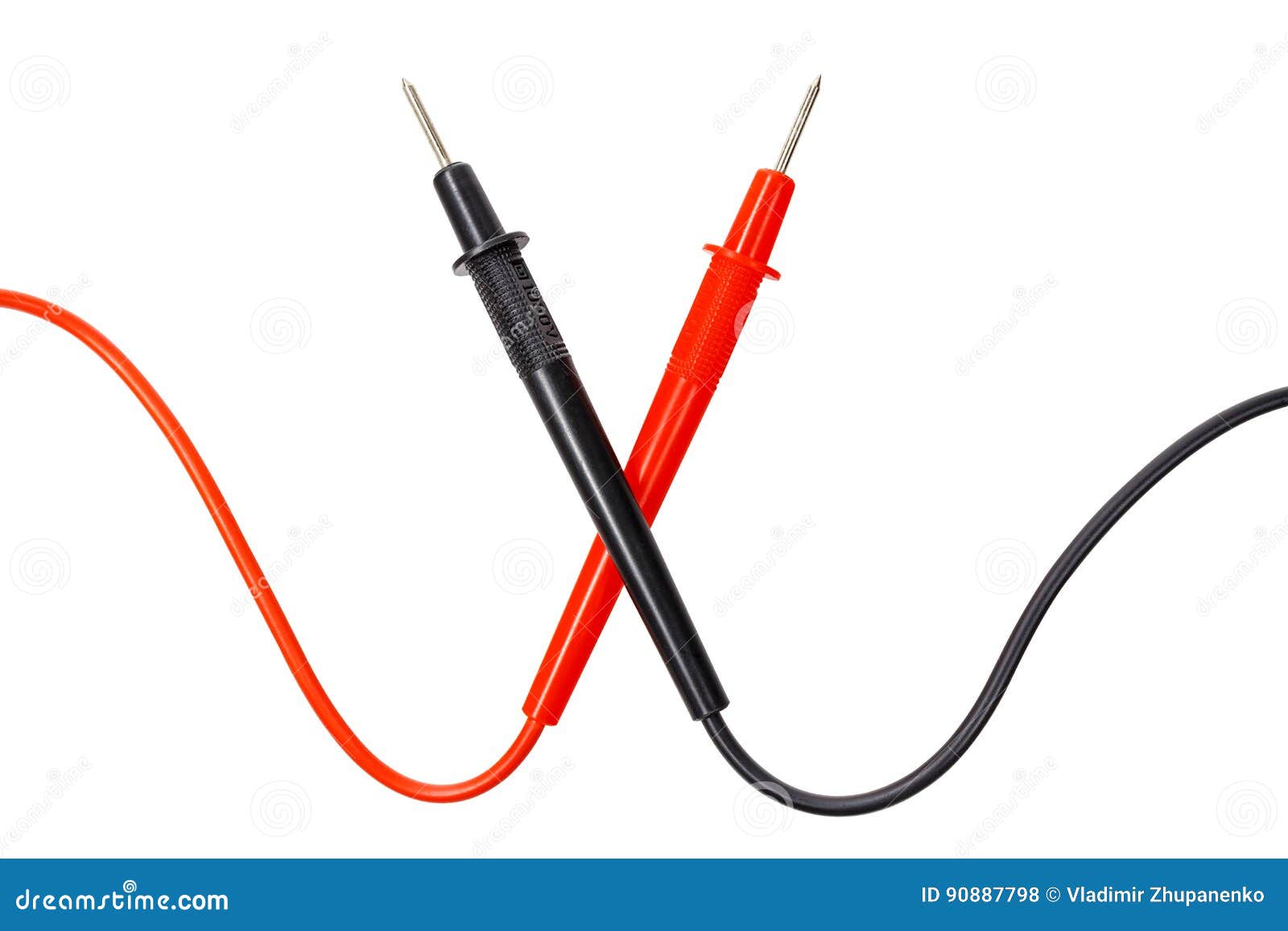 Crossed Red and Black Multimeter Probes Isolated on White Background