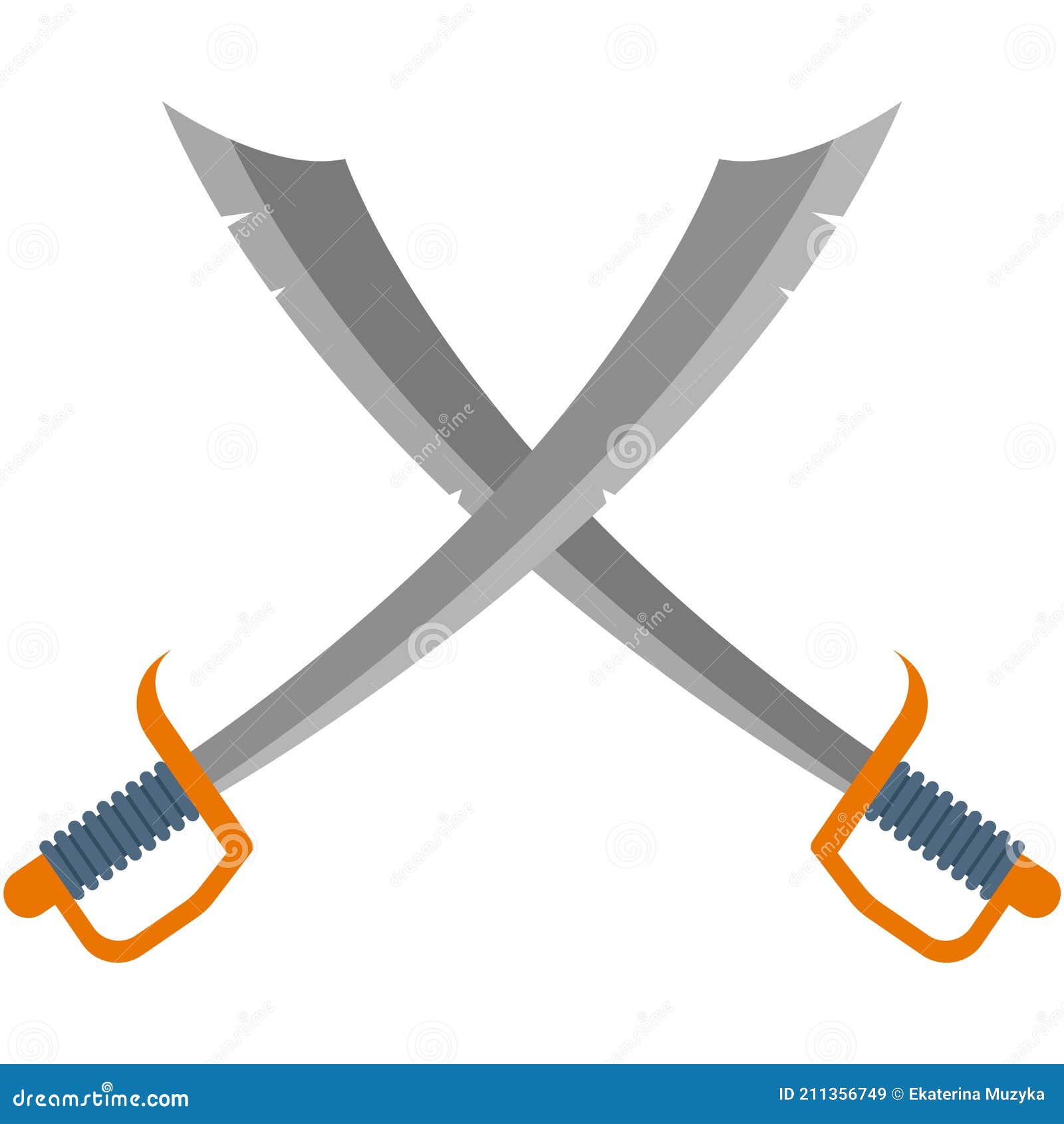 Crossed Swords Sabers Flat Illustration Stock Illustration