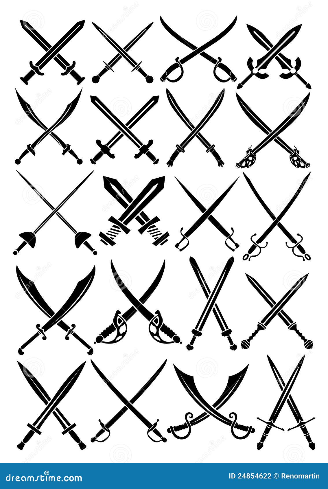crossed swords  collection in white backgrou