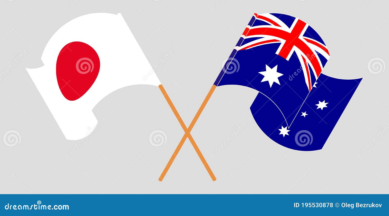 Crossed and Waving Flags of Australia and Japan Stock Vector