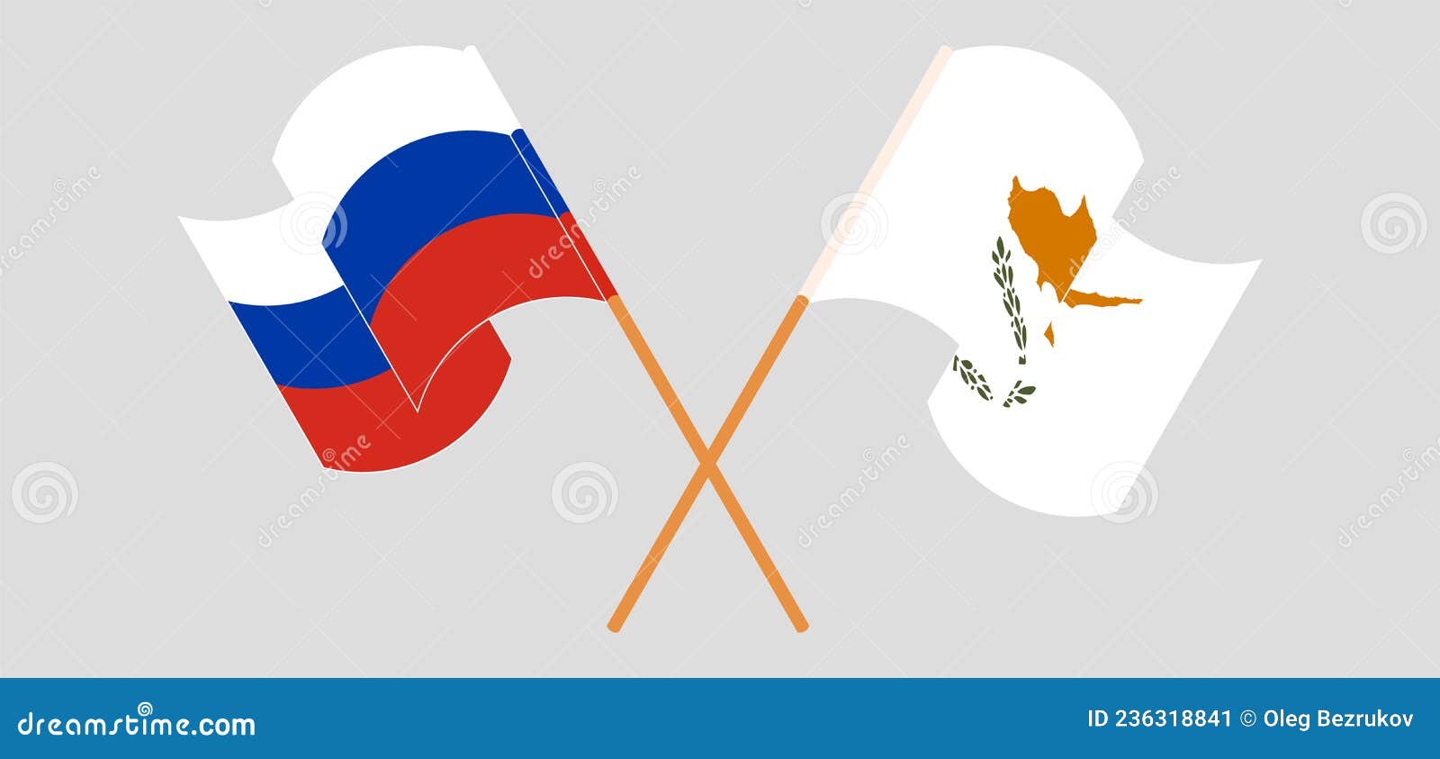 Crossed and Waving Flags of Cyprus and Russia Stock Vector