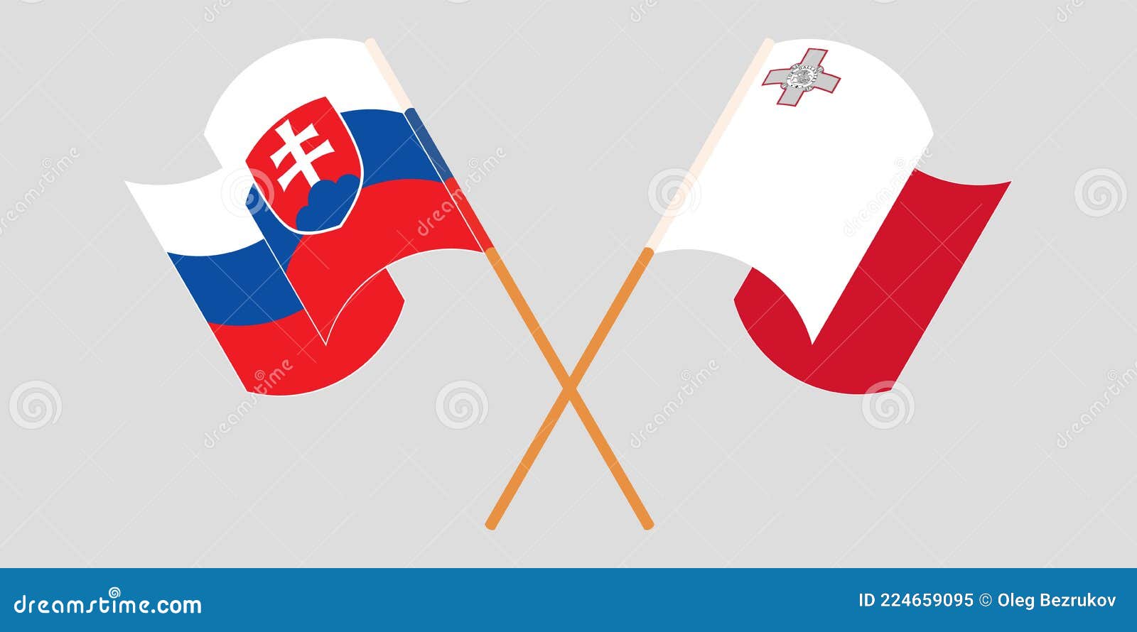 Crossed and Waving Flags of Malta and Slovakia Stock Vector