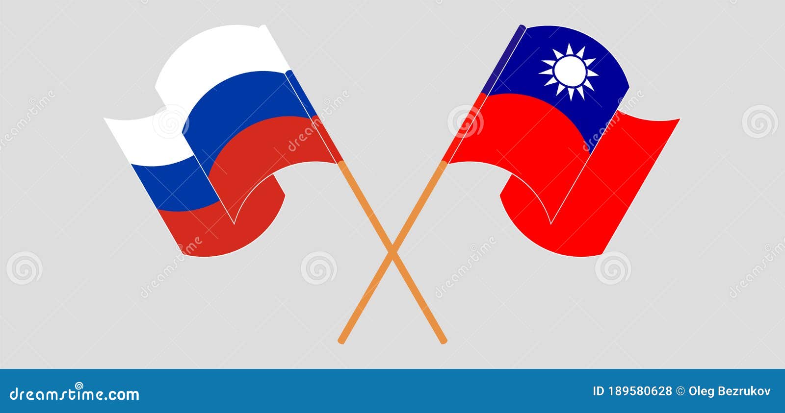 Crossed and Waving Flags of Taiwan and Russia Stock Vector