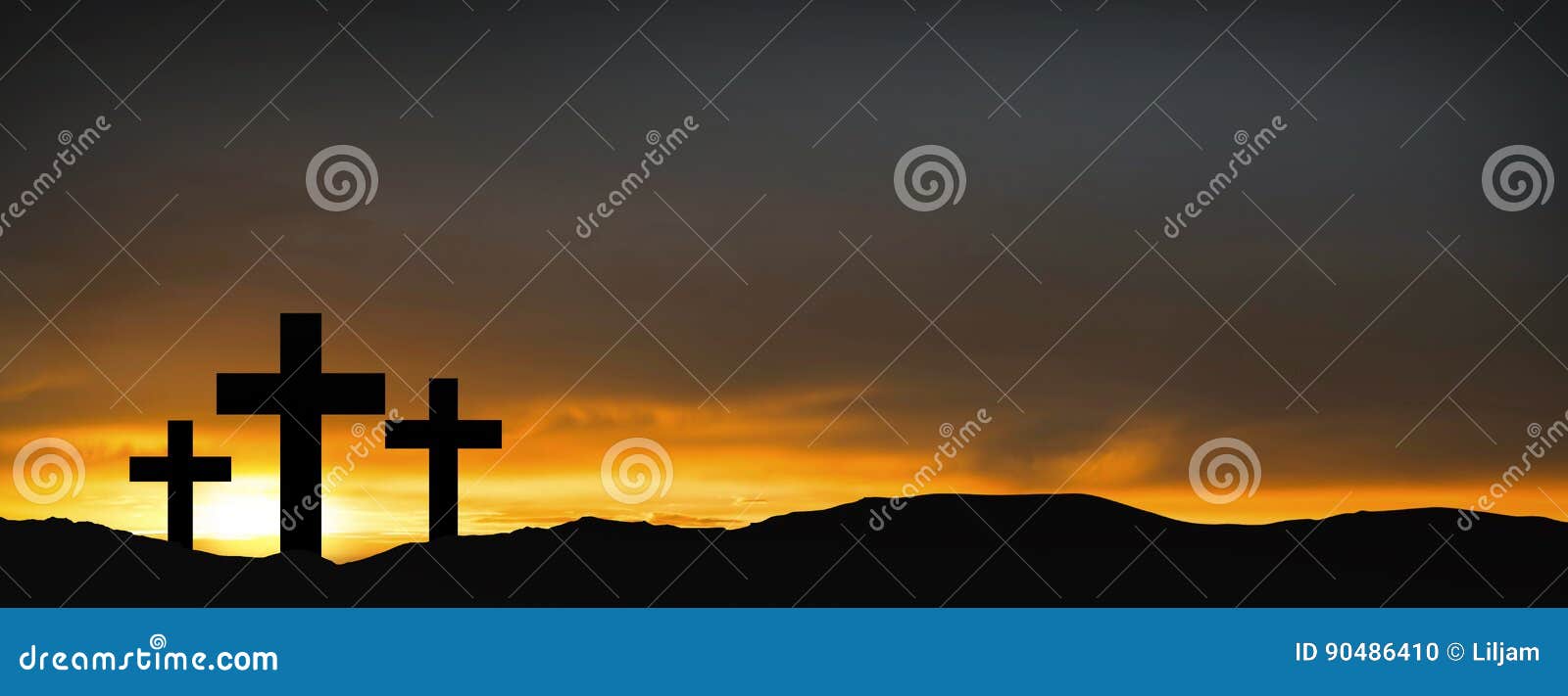 crosses on the hill over sunset background.religious concept of