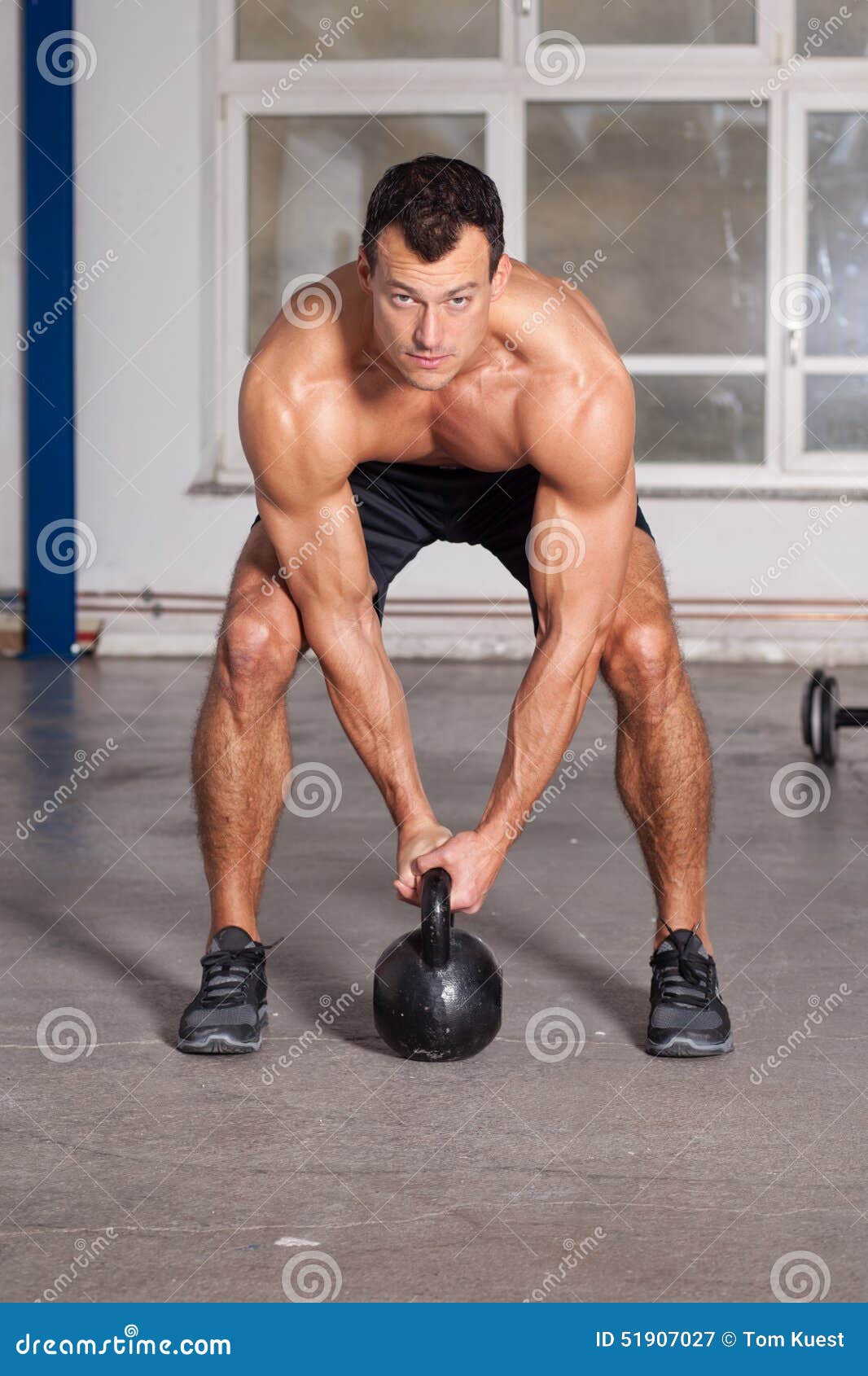Crossfit Kettlebell Training Man in a Gym Stock Image Image of
