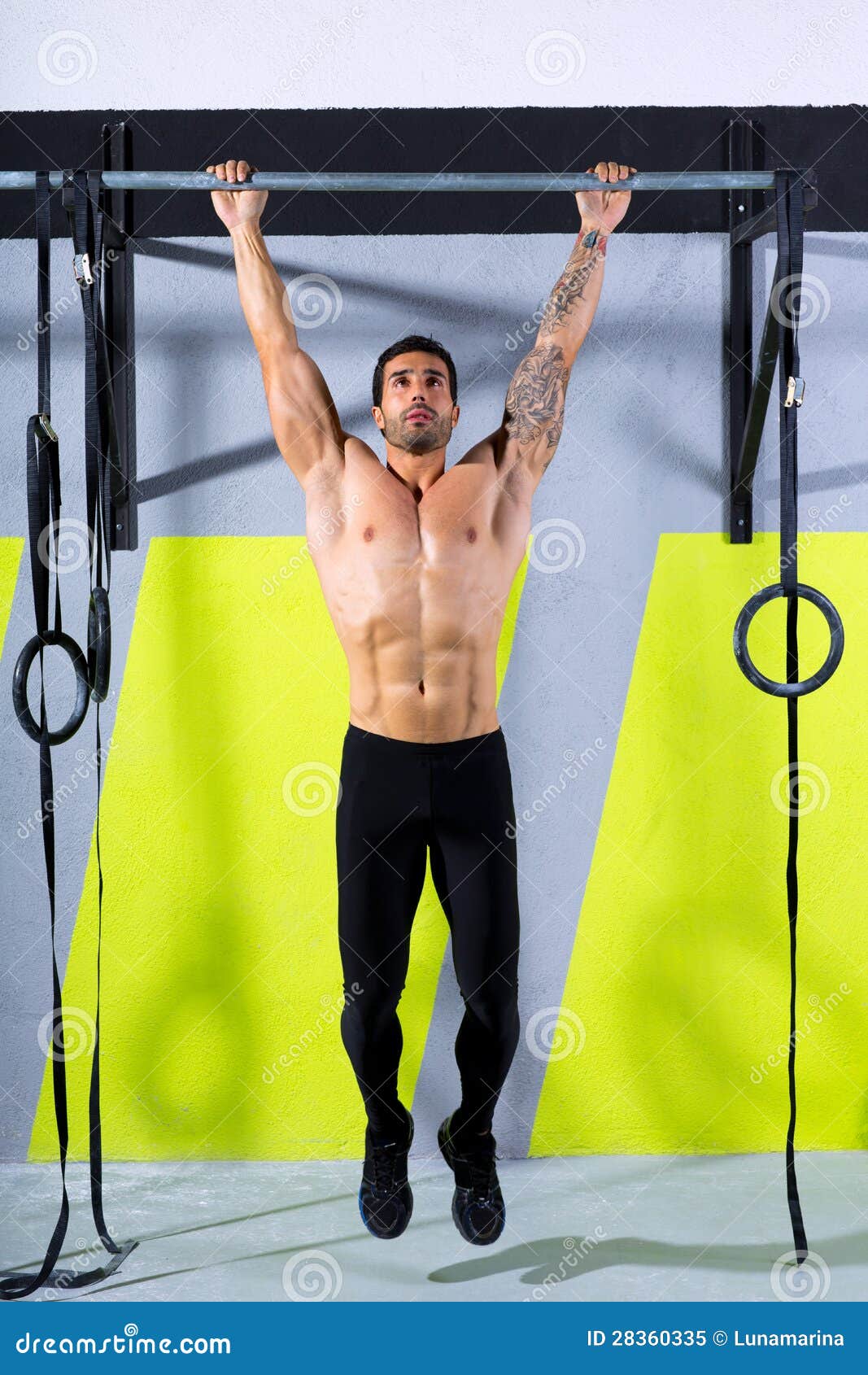 Crossfit Toes To Bar Man Pullups 2 Bars Workout Stock Image Image of